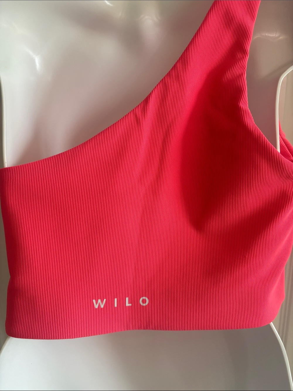 WILO the label Hot coral One Shoulder ribbed Active Bra top cropped Top Size L - Picture 3 of 11